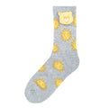 Adult crew sock in heather gray with yellow Care Bear and sun pattern