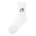 Adult white mid-crew socks with Hello Kitty face graphic on ankle