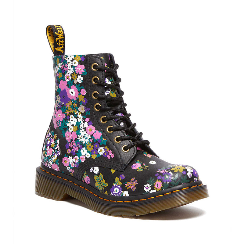 Quarter view Women's Dr. Martens Footwear style name 1460 Pascal Virginia in color Vintage Floral Backhand. Sku: 31186038