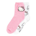 2-pack adult crew socks, pink and white, Hello Kitty face and bow graphics