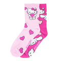 Pink ribbed mid-crew socks with Hello Kitty and heart print, 2-pack