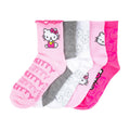 Kids ribbed half-crew socks, pink gray white with Hello Kitty faces and logos, 5-pack