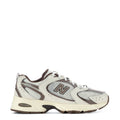 Women's wide sneakers in cream, gray mesh, and brown accents, lace-up design