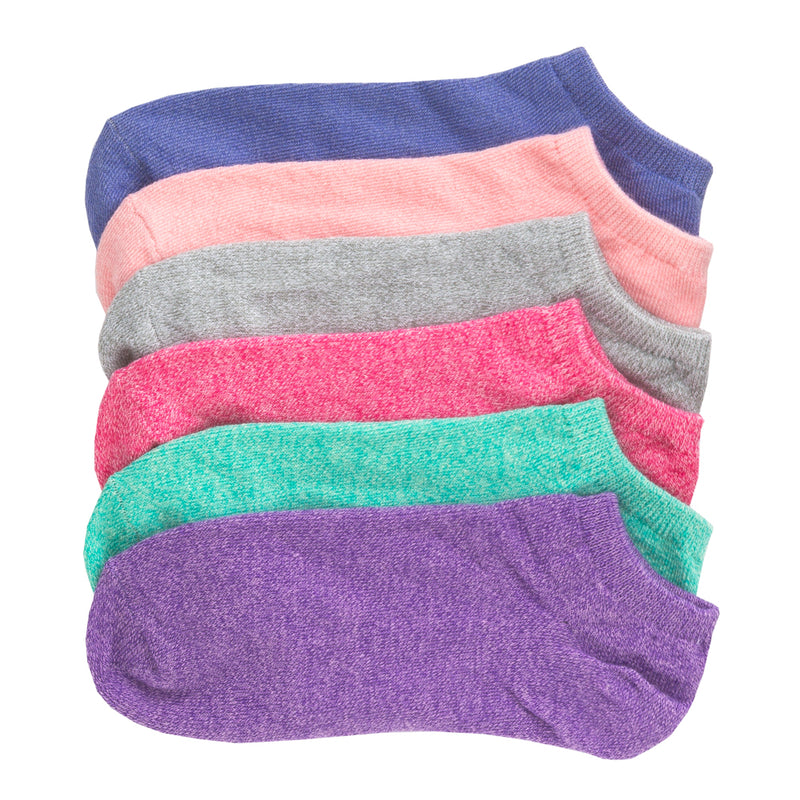 No-show socks six-pack, multicolor marl with blue, pink, gray, teal, purple