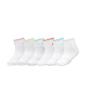 Set of 6 white ankle socks with multicolor lettuce-edge trim and small logo