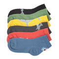 6-pack ankle socks, green yellow red blue with gray shark pattern cuffs