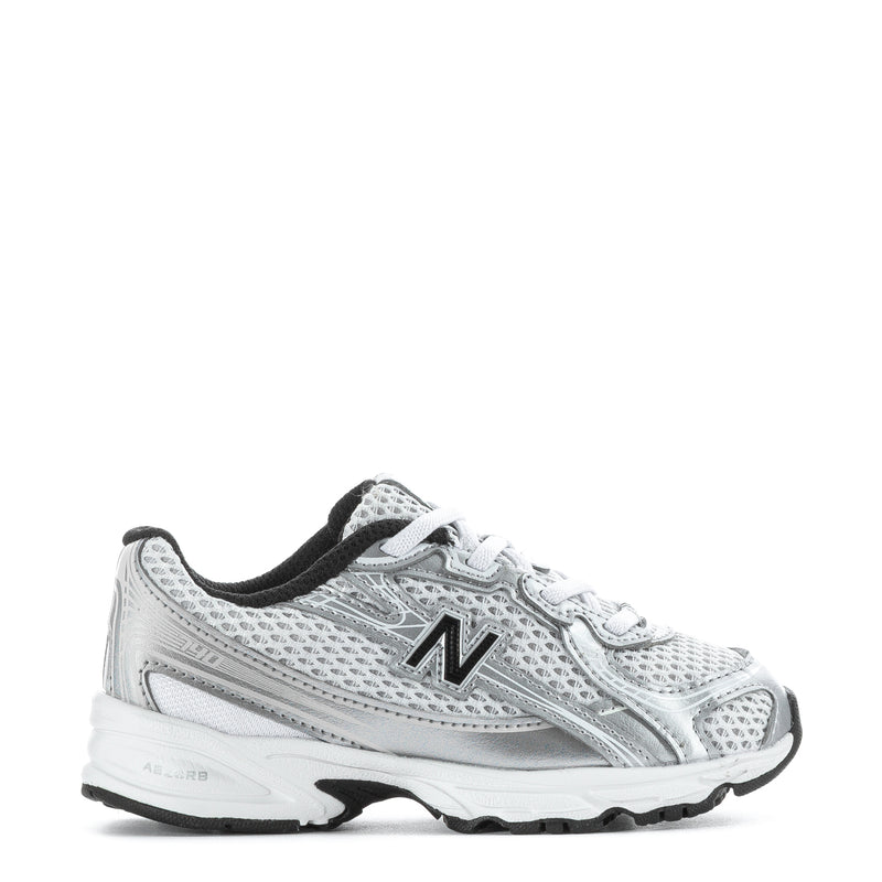 Toddler lace-up running shoes in silver metallic with black heel accents