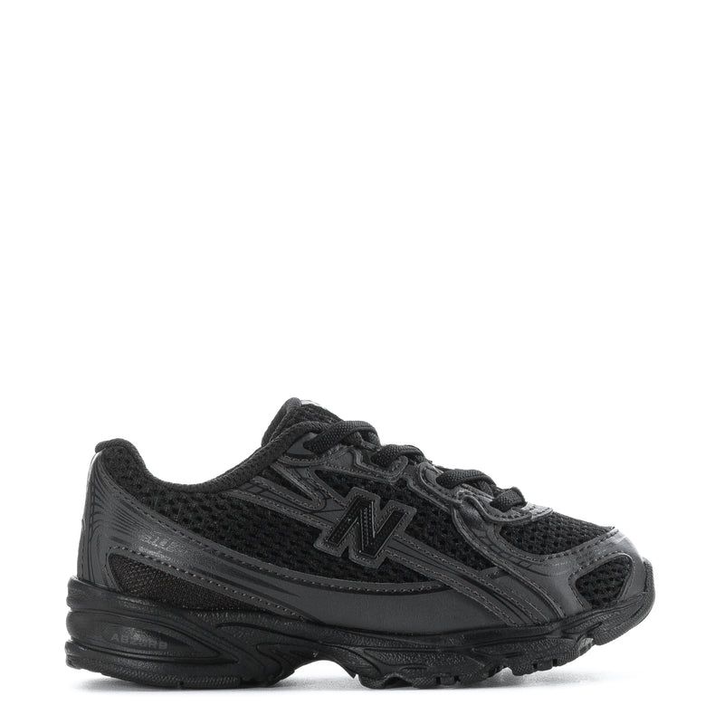 Toddler lace-up sneakers in black/gray mesh, with New Balance logo