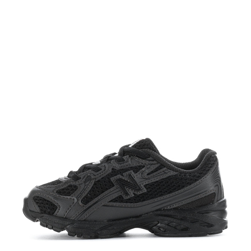 Toddler lace-up sneakers in black/gray with textured panels and New Balance emblem