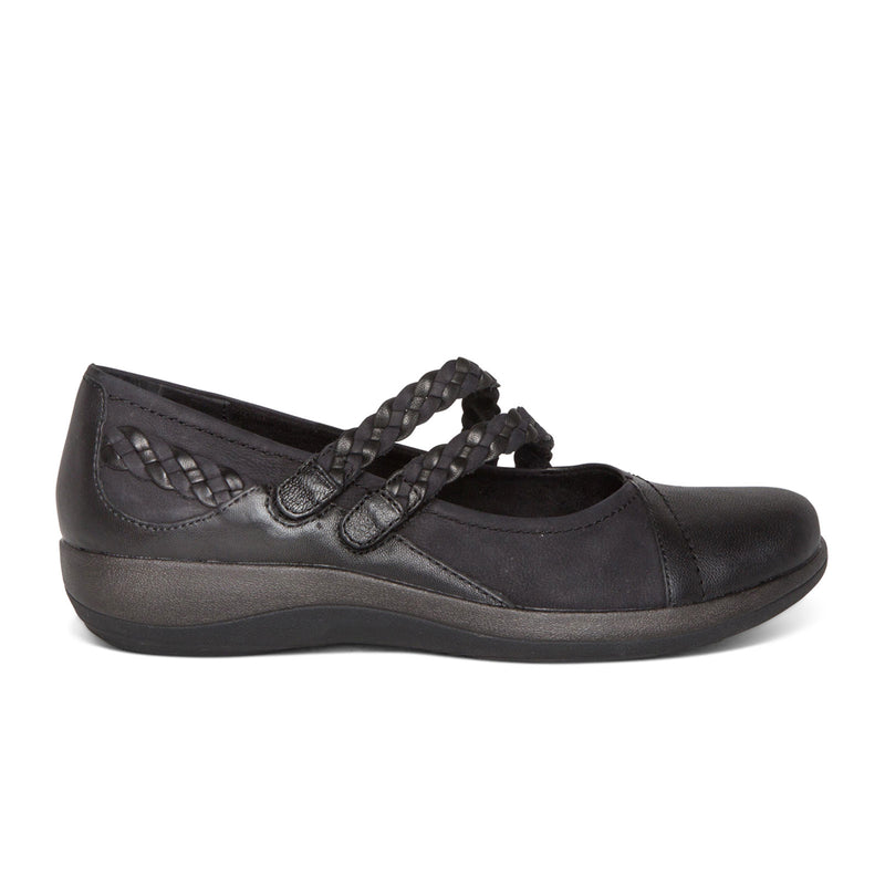 Aetrex Annie Mary Jane (Women) - Black Leather Dress-Casual - Slip On - The Heel Shoe Fitters
