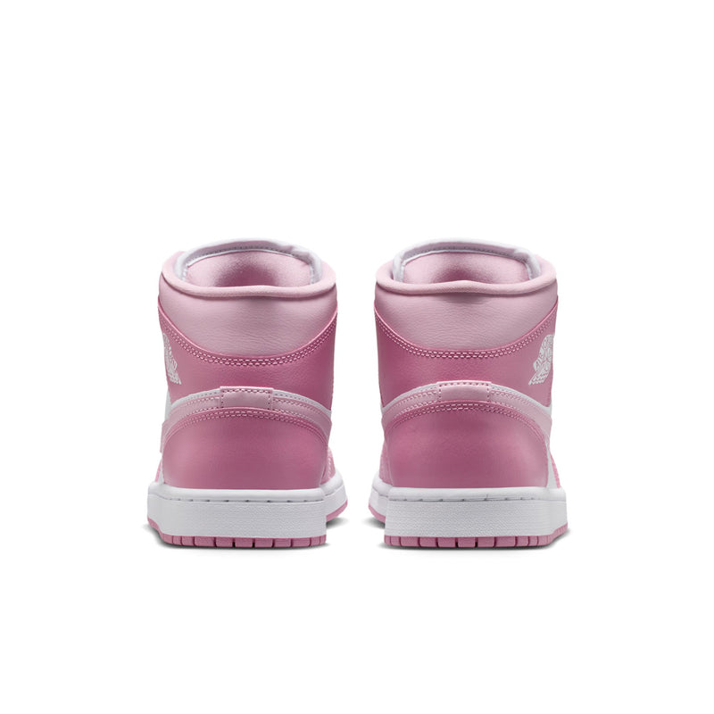 Women’s Air Jordan 1 Mid sneakers, pink high-top with padded heel and white midsole