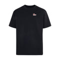 Black youth crewneck t-shirt with small sneaker logo patch on left chest