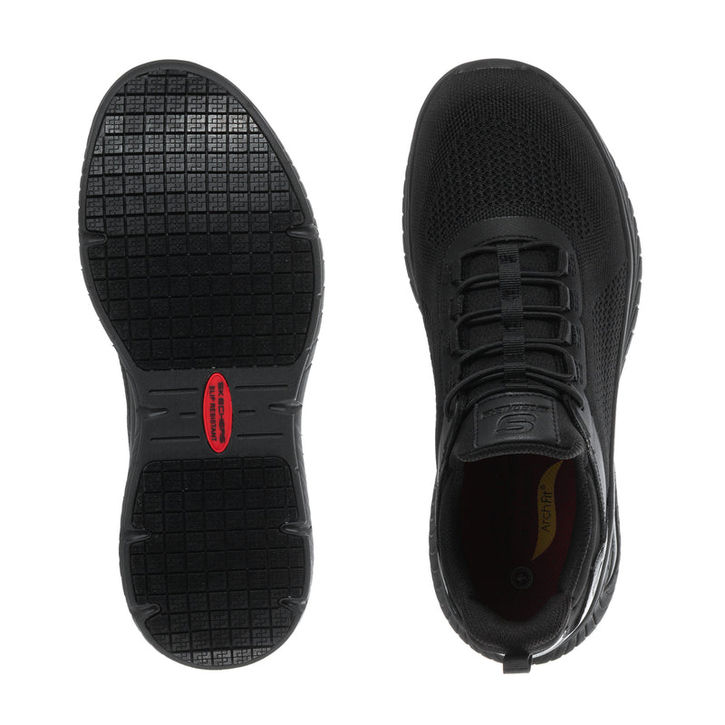 Men's black sneaker outsoles showing tread pattern and rear heel grip