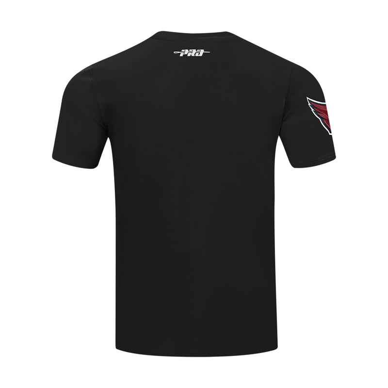 Men's black tee, back view with small PRA mark at neckline