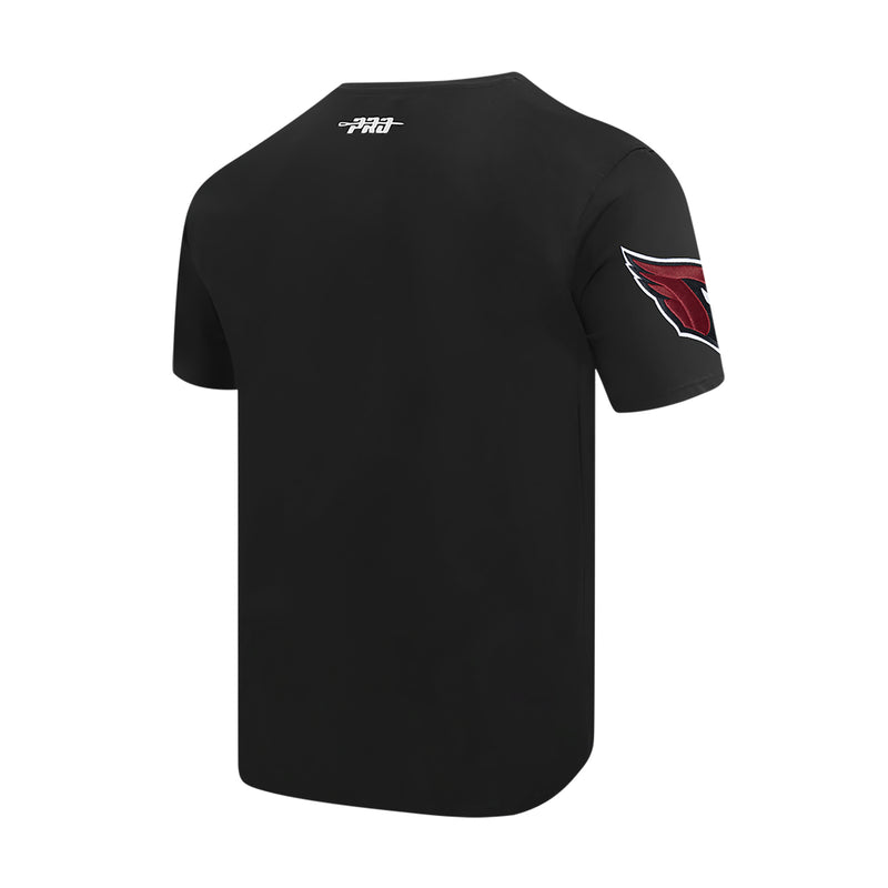 Men's black tee, back view with winged Arizona Cardinals logo on sleeve