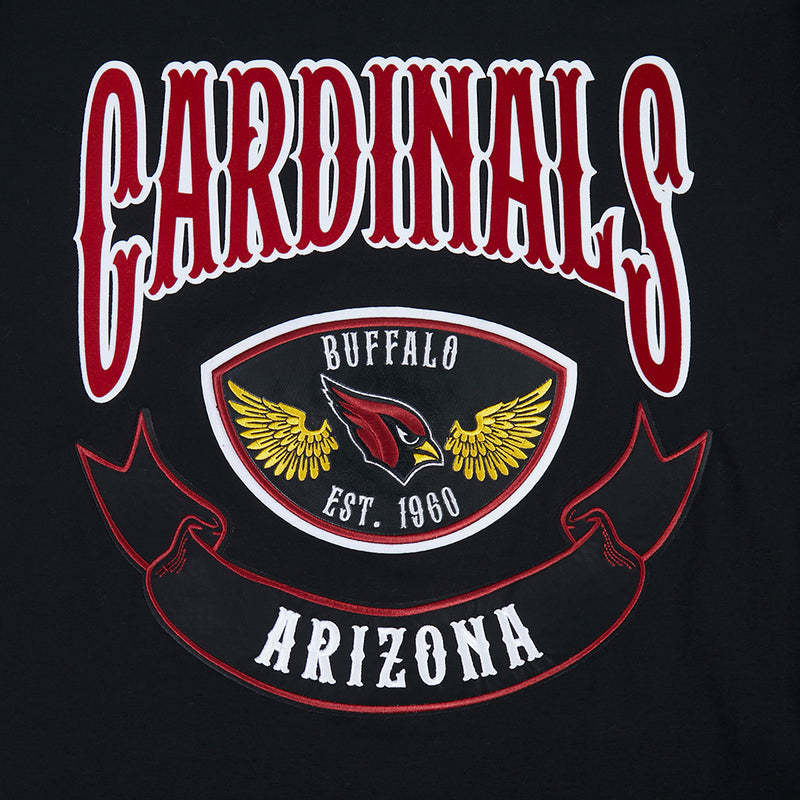Close-up of Arizona Cardinals chest graphic with Buffalo Est. 1960 emblem