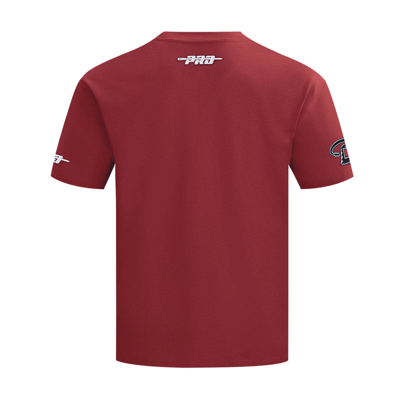 Men's red Arizona Diamondbacks T-shirt back view with small P-RA logo