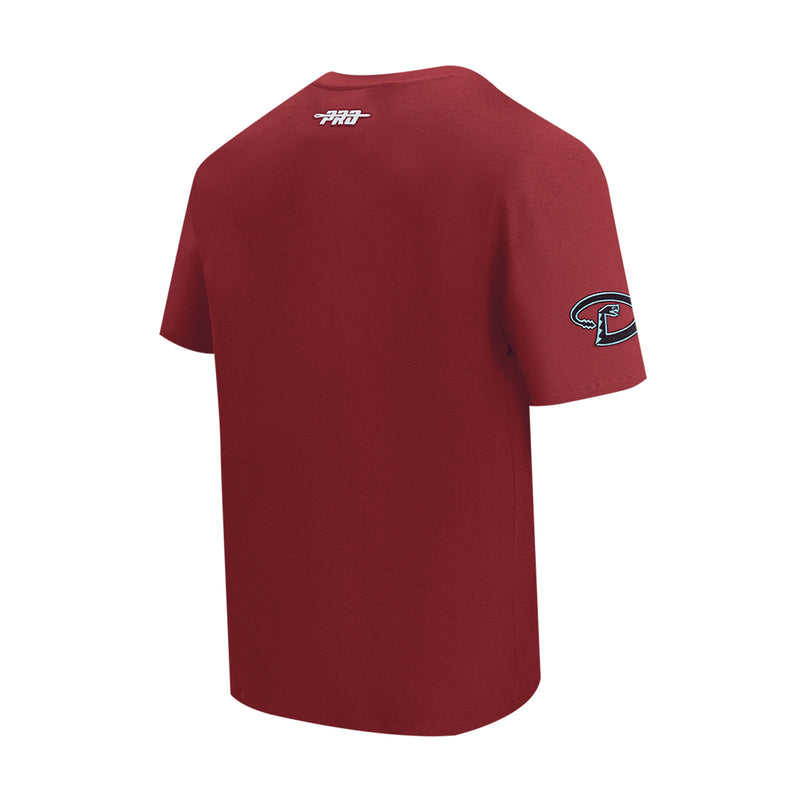 Men's red Arizona Diamondbacks T-shirt back view with right-sleeve logo detail