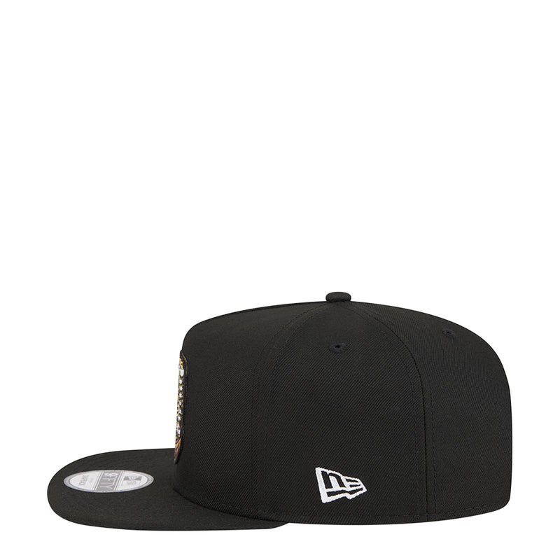 Black snapback cap with small New Era side flag logo