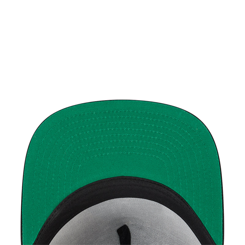 Green underside of snapback cap brim with black inner band