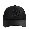 Black low snapback cap with front embroidered Athletics Pro logo and curved brim