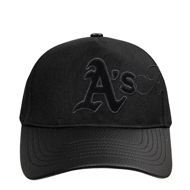 Black low snapback cap with front embroidered Athletics Pro logo and curved brim