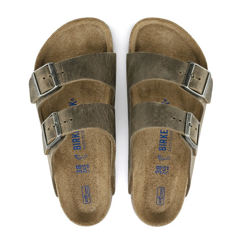 Birkenstock Arizona Soft Footbed Slide Sandal (Unisex) - Faded Khaki Oiled Leather Sandal - Slide - The Heel Shoe Fitters