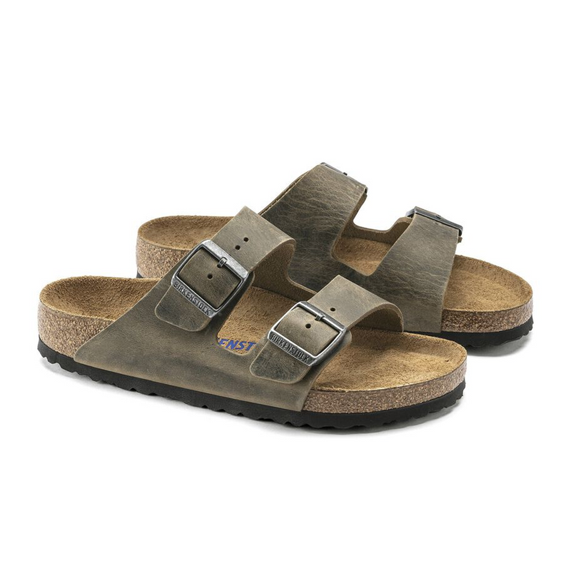 Birkenstock Arizona Soft Footbed Slide Sandal (Unisex) - Faded Khaki Oiled Leather Sandal - Slide - The Heel Shoe Fitters