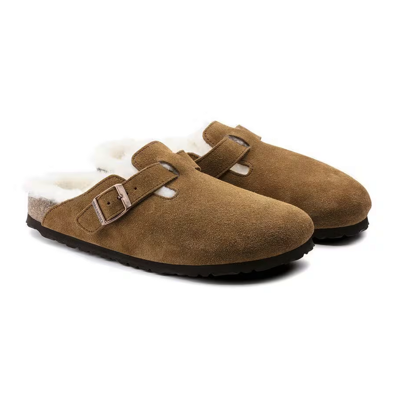 Birkenstock Boston Clog (Women) - Mink Suede/Natural Shearling Dress-Casual - Clogs & Mules - The Heel Shoe Fitters