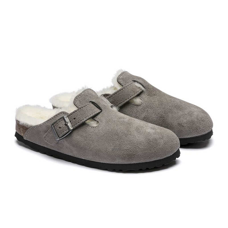 Birkenstock Boston Suede/Shearling Clog (Women) Dress-Casual - Clogs & Mules - The Heel Shoe Fitters