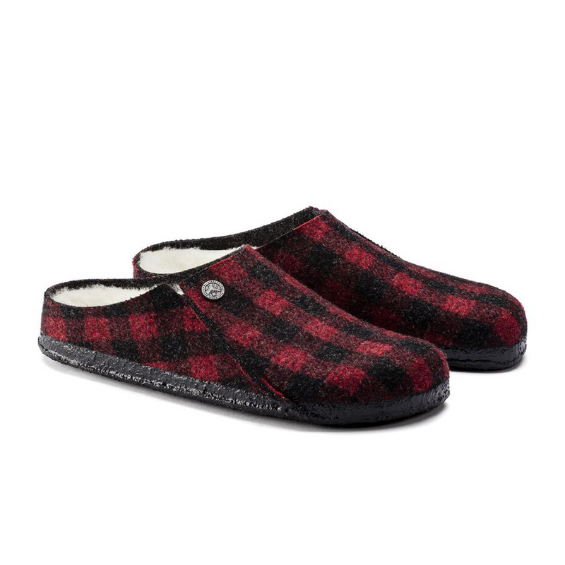 Birkenstock Zermatt Slipper (Women) - Red Plaid Wool/Natural Shearling Dress-Casual - Slipper - The Heel Shoe Fitters