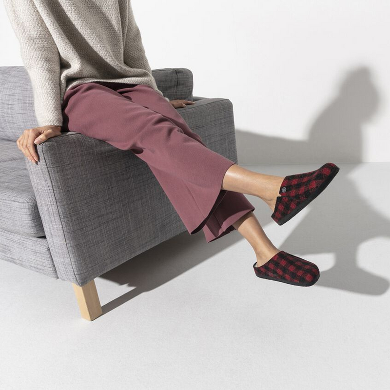 Birkenstock Zermatt Slipper (Women) - Red Plaid Wool/Natural Shearling Dress-Casual - Slipper - The Heel Shoe Fitters
