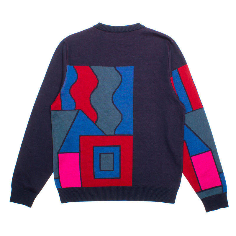 by Parra Blocked Landscape Knitted Pullover  Navy