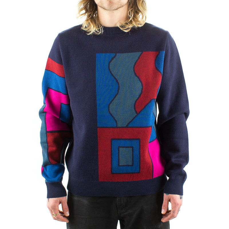 by Parra Blocked Landscape Knitted Pullover  Navy