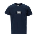 Youth navy box logo T-shirt with small square chest graphic