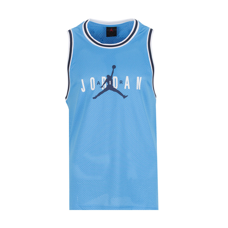 Light blue mesh basketball jersey with ribbed crew collar and Jumpman Jordan logo