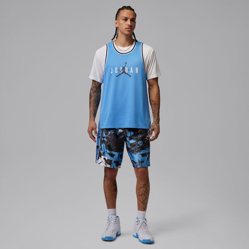 Light blue mesh basketball jersey with white-trim crew collar and Jumpman logo