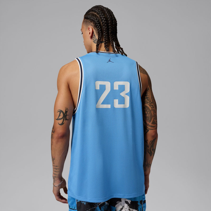 Light blue mesh basketball jersey with number 23 print and Jumpman logo on back