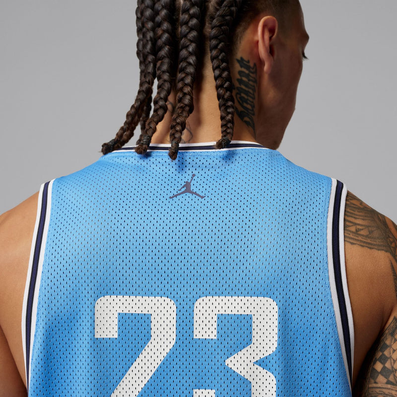 Light blue mesh basketball jersey back with large 23 number print and Jumpman logo