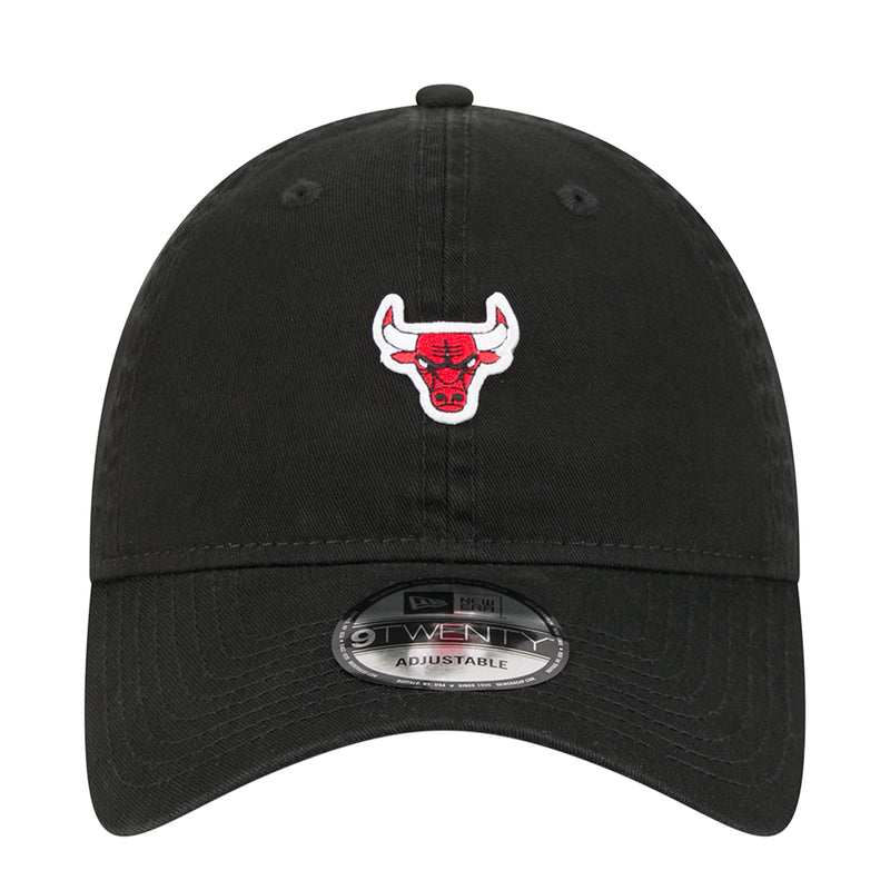 Black adjustable baseball cap with red-and-white Bulls logo on the front