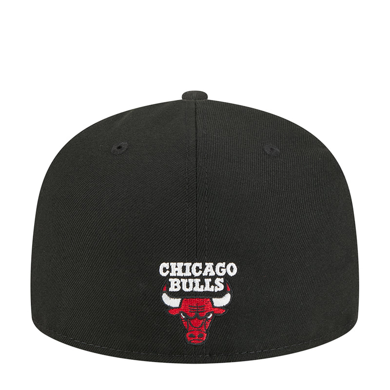 Black snapback cap with Chicago Bulls crest patch on front center