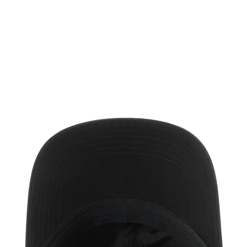 Black canvas dad cap crown panel close-up