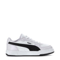 Kids' white sneakers with black Puma stripe and lilac heel accent