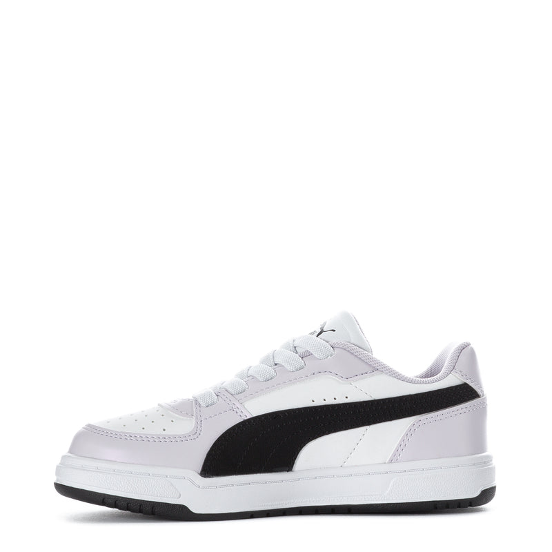 Kids' white sneakers with black Puma stripe and lace-up front