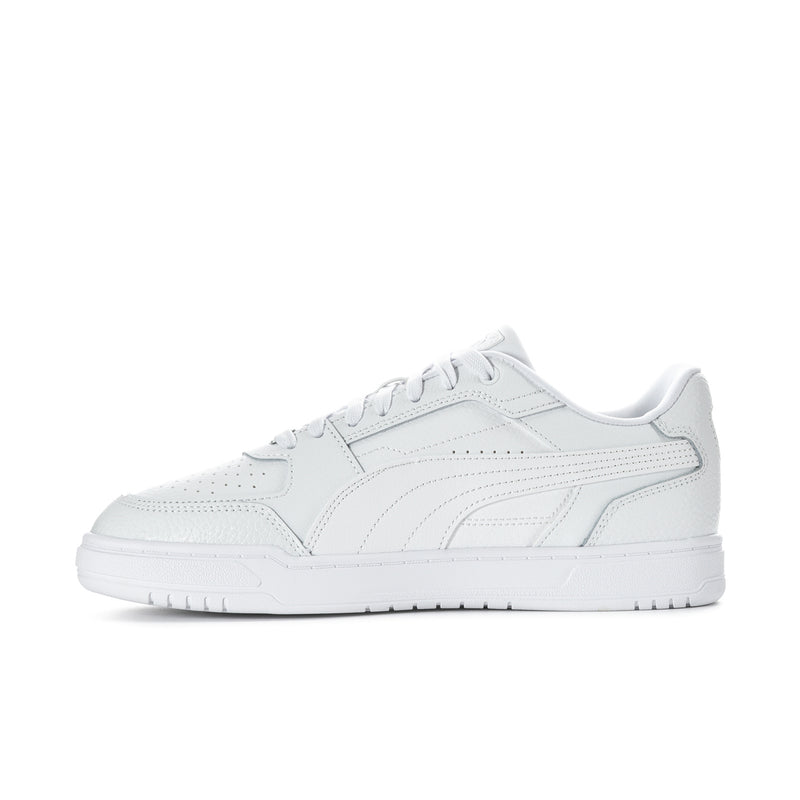 Puma Caven III men's white low-top sneakers, side profile with textured panels.