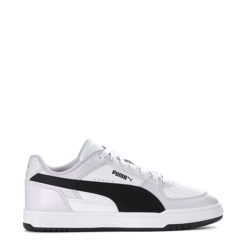 Youth white and black Puma sneakers with lace-up front and side stripe