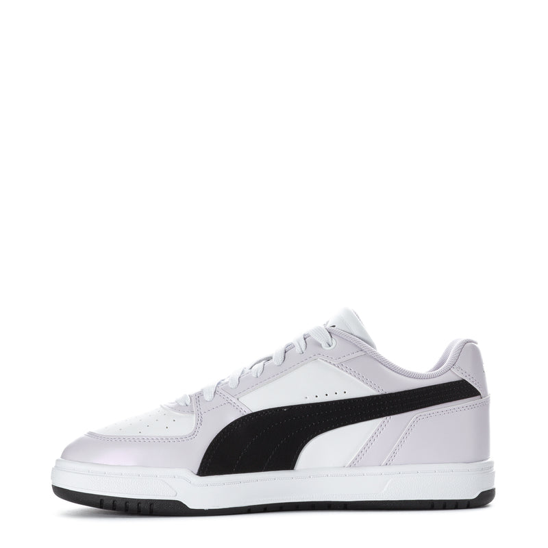 Youth white Puma sneakers with black side panel and lace-up design