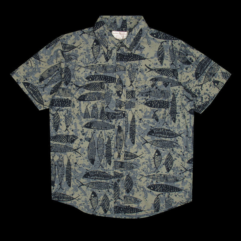 Filson Chambray S/S Shirt Blue Fish Ink Print