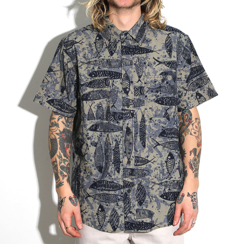 Filson Chambray S/S Shirt Blue Fish Ink Print