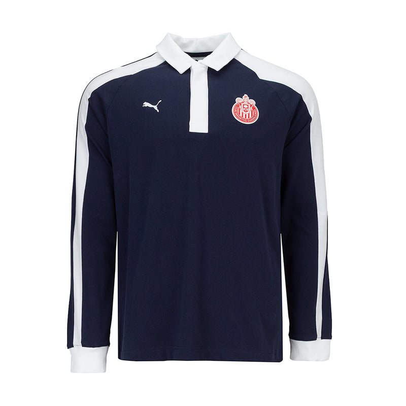Men's Chivas T7 rugby long sleeve tee in Puma Navy with crest and Puma logo